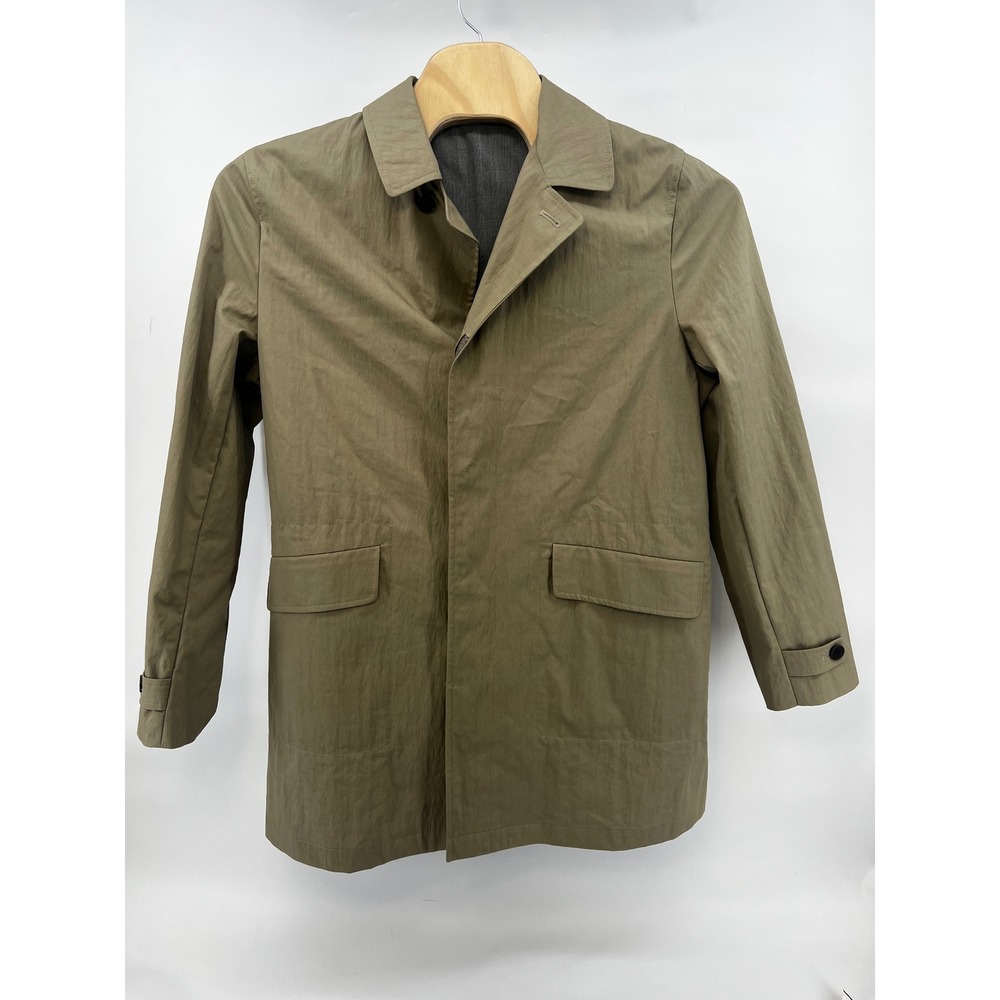 Charles‎ Tyrwhitt Mens 46R Tan Khaki Car Coat Italian Fabric Hidden Button Plaid - Picture 2 of 11
